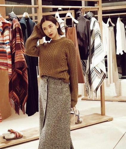 CHLOÉ ウール Aライン スカート マーブル ボタン スカート