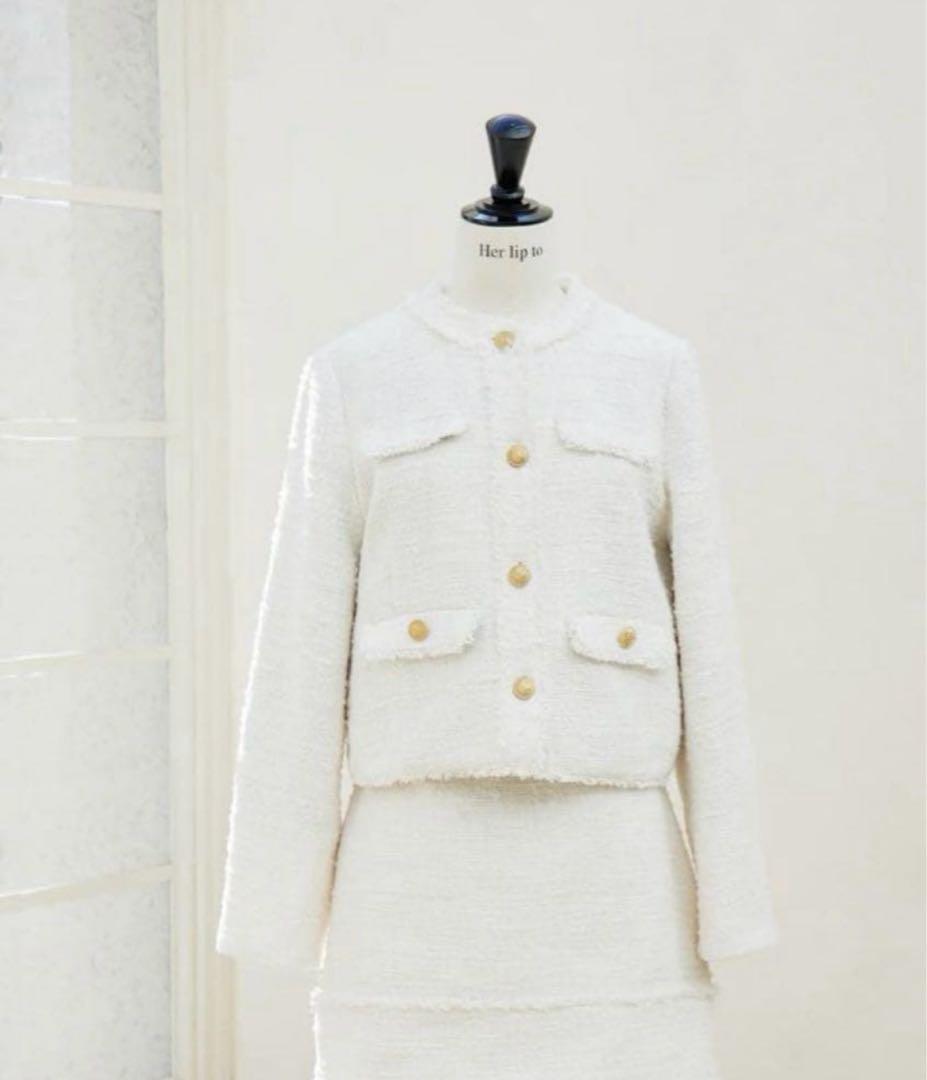 Her lip to Silky White Tweed Jacket - メルカリ