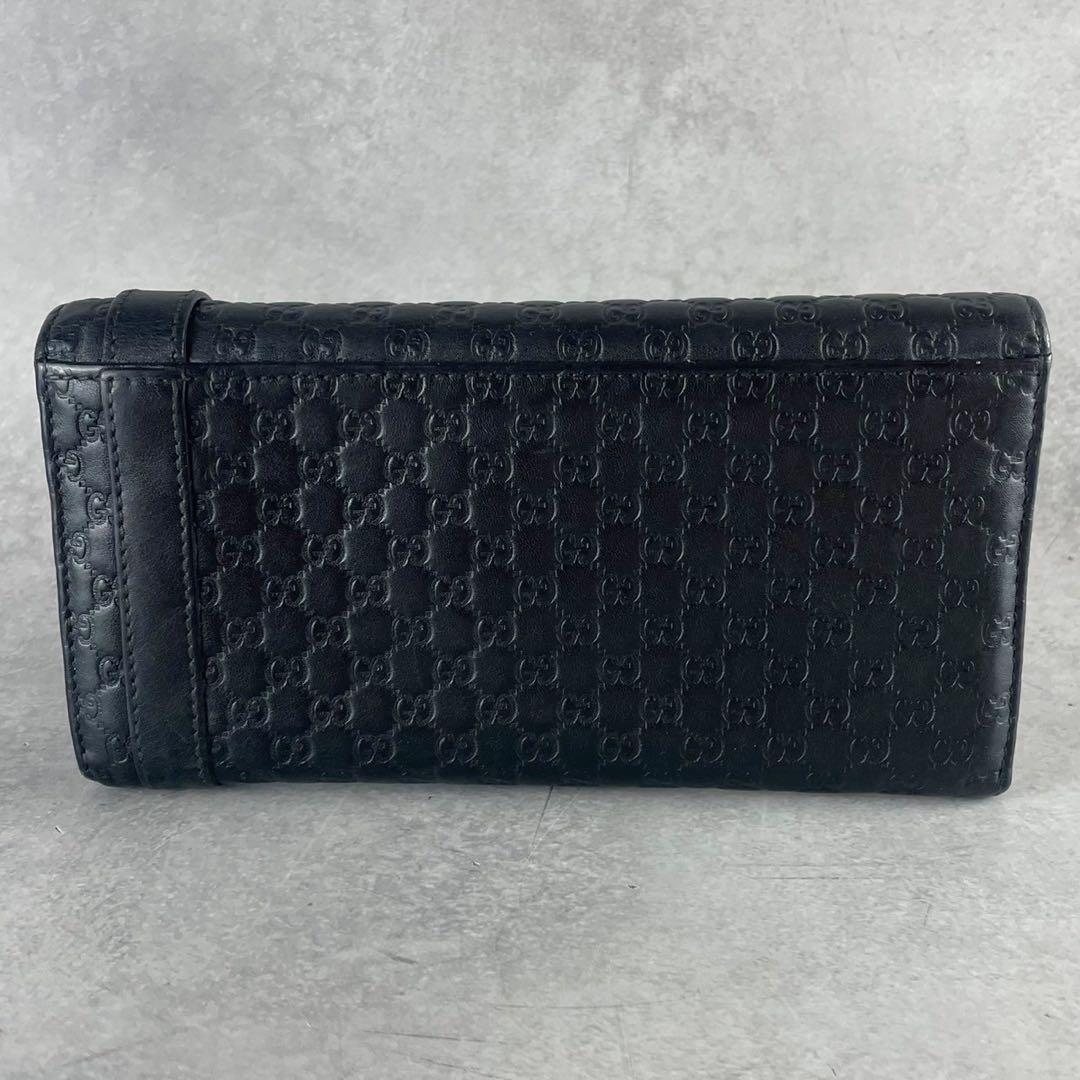 【美品】GUCCI 長財布 マイクロ GG シマ ゴールド金具 レザー ブラック