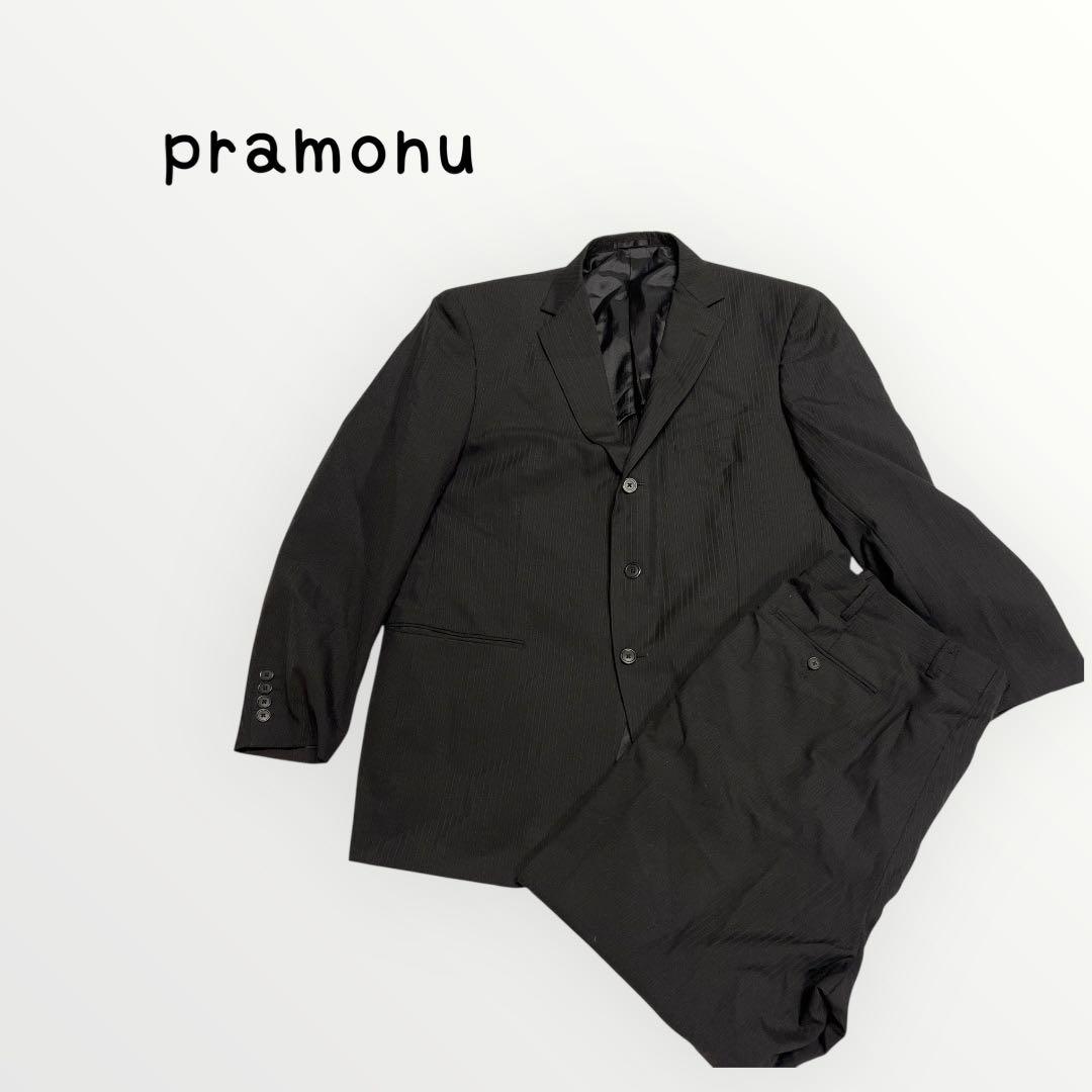 【pramonu】黒 ストライプ ビジネススーツ サマー用　大きめ