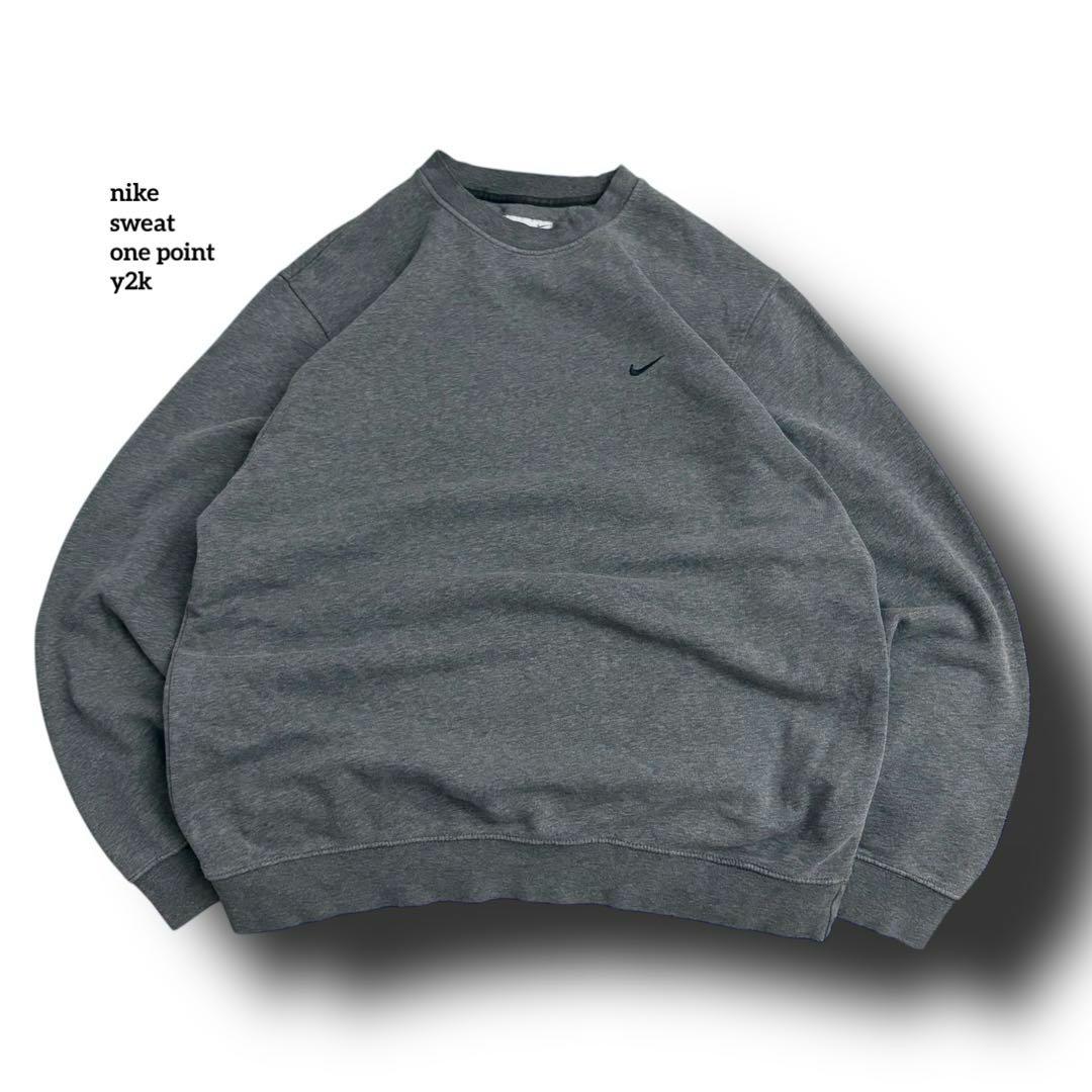 nikeナイキスウェットy2k刺繍ロゴワンポイントスウォッシュグレーL