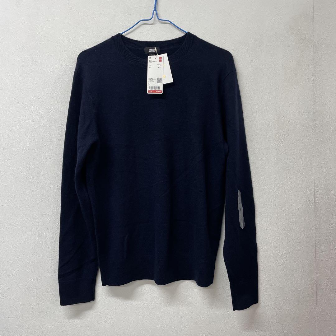 UNIQLOユニクロメンズクールネックセーターカシミヤ Sネイビーサ31