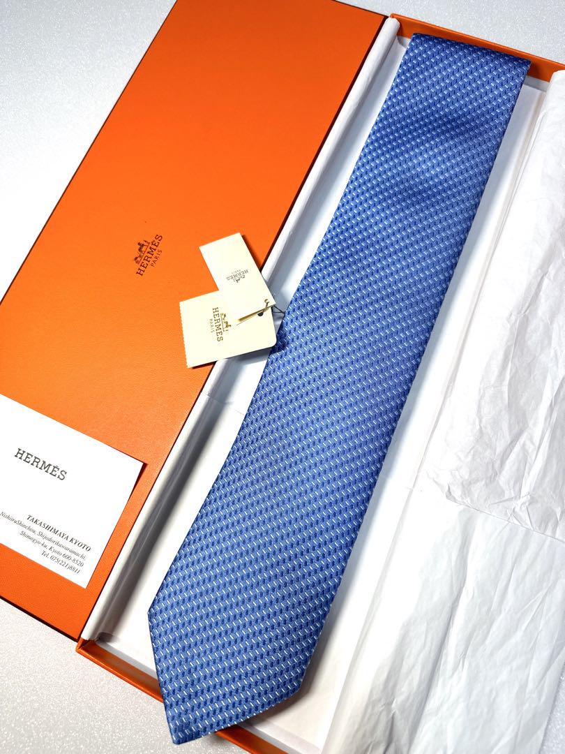 【新品未使用】HERMES エルメス ネクタイ 総柄 ブルー