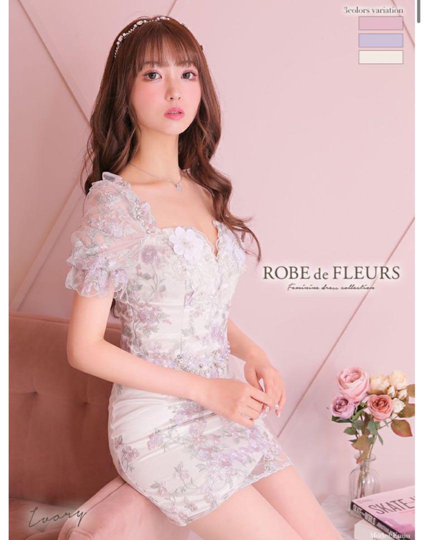 ROBEdeFLEURS フリル 花柄 半袖 セットアップ タイトミニドレス