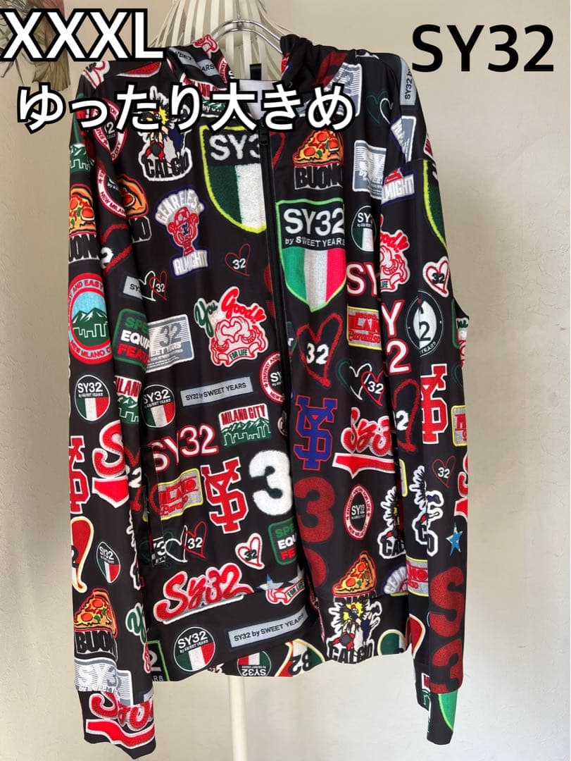 日本未入荷 春夏☆SY32 総柄プリントラッシュガードパーカー☆マルチ黒