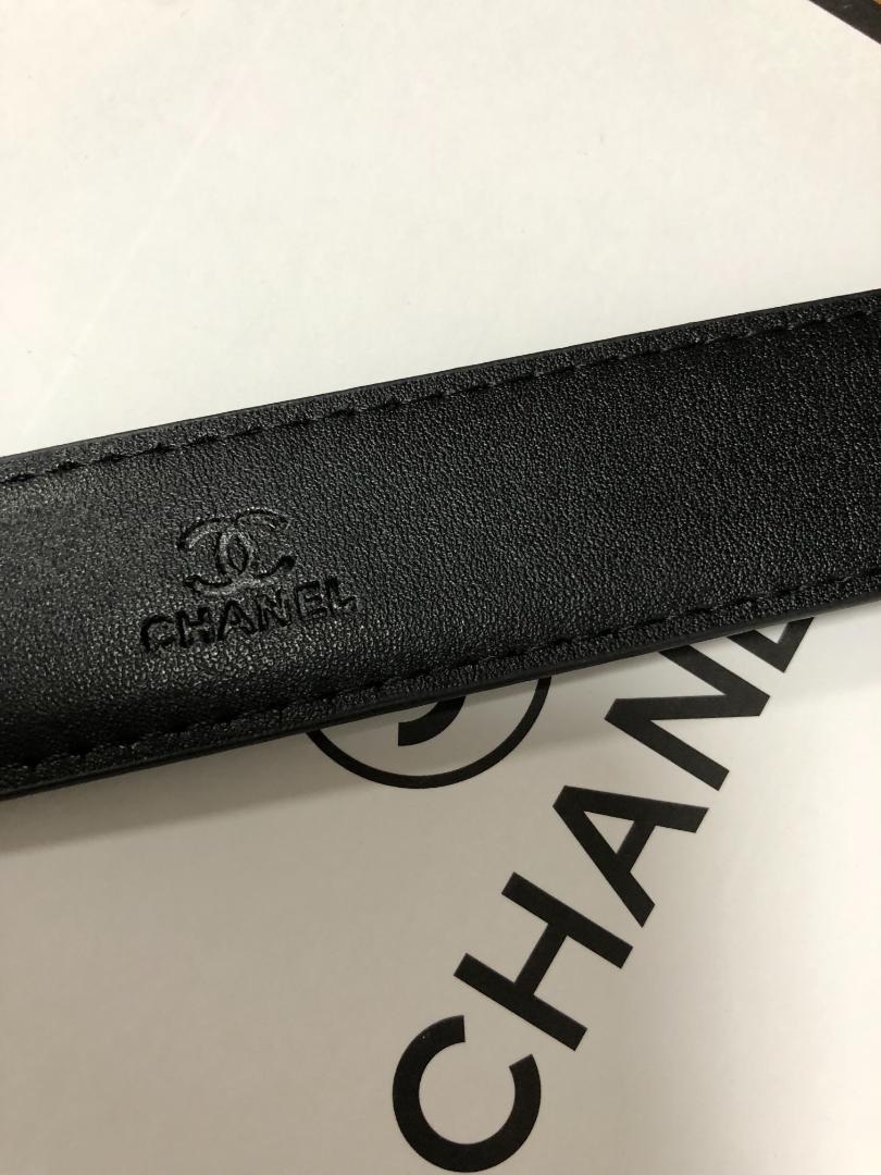 CHANEL ブラックレザーベルト ダイヤ バックル