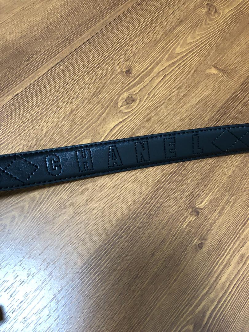 CHANEL ブラックレザーベルト ダイヤ バックル
