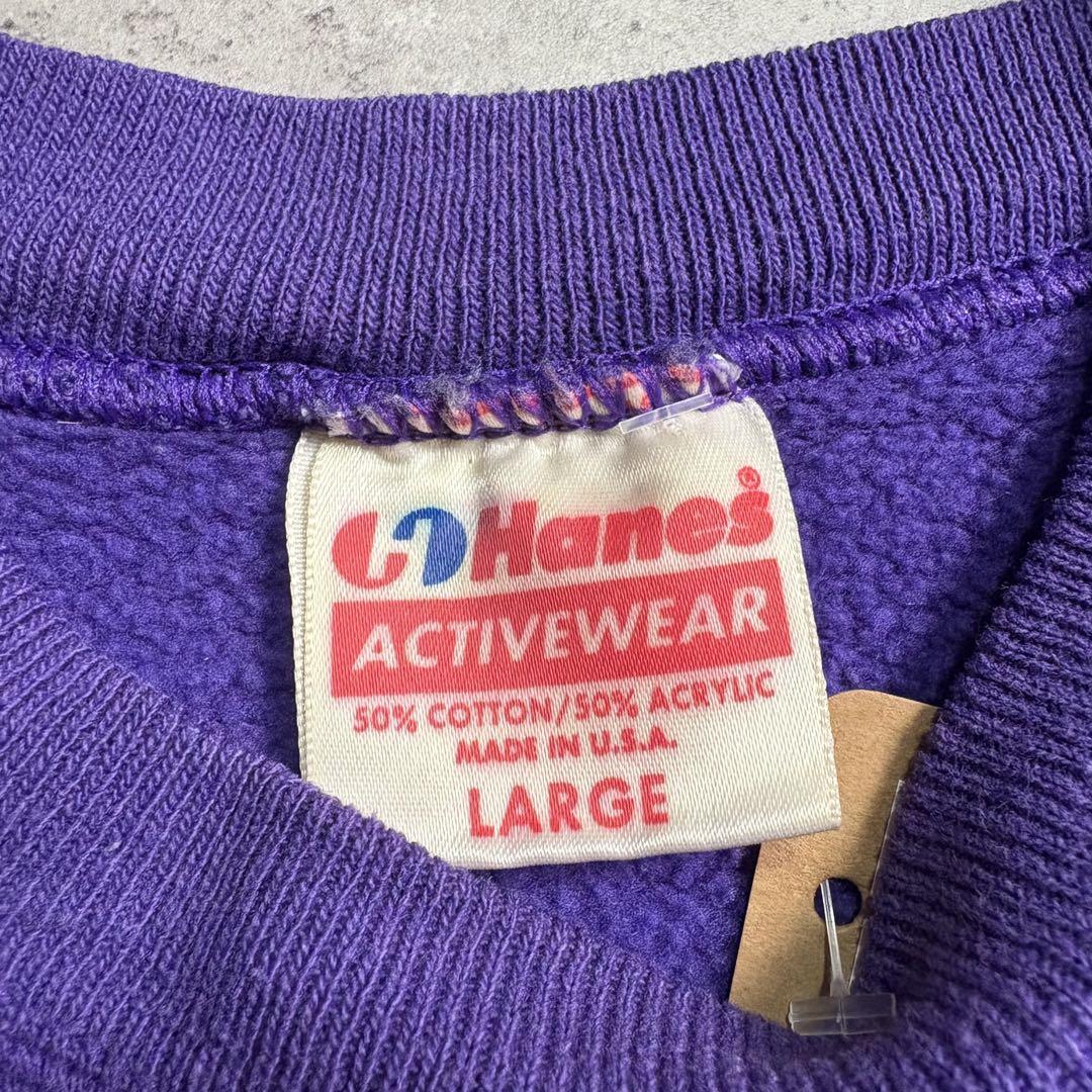 【美品】90s USA製 HANES ヘインズ 無地スウェット 紫 ラグラン