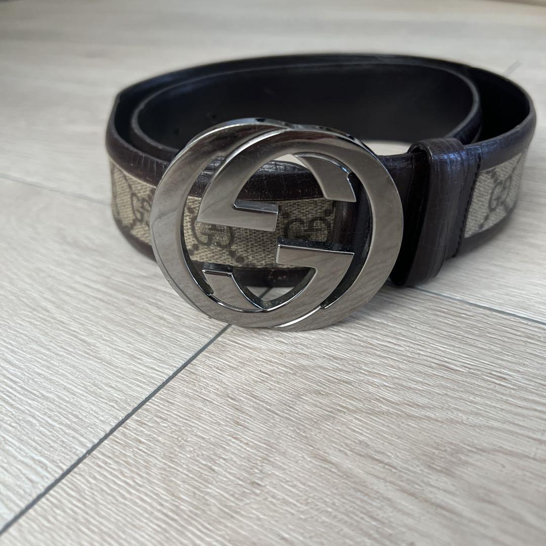 GUCCI GGパターン レザーベルト Gucci GGパターン ブラウンレザーベルト - メルカリ