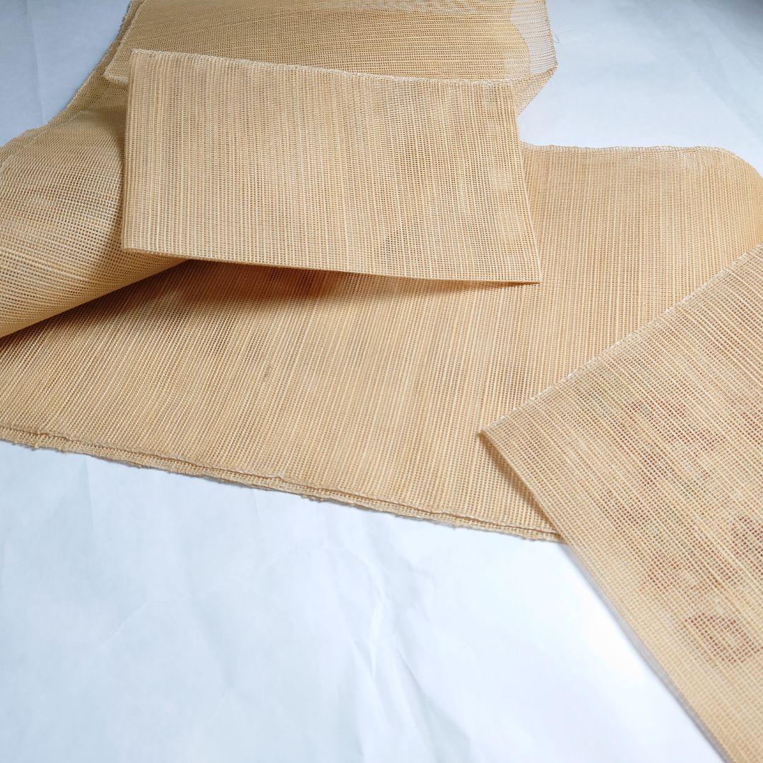 正絹 夏 名古屋帯 紗 八寸 黄茶 モダン図案 未使用品