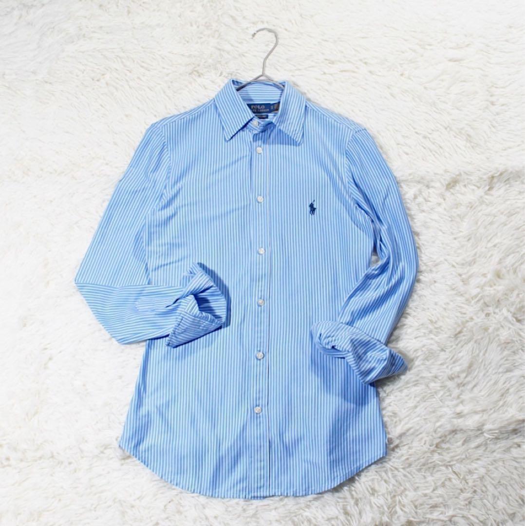 美品《POLO RALPH LAUREN》ニットドレスシャツ(XS)ブルー