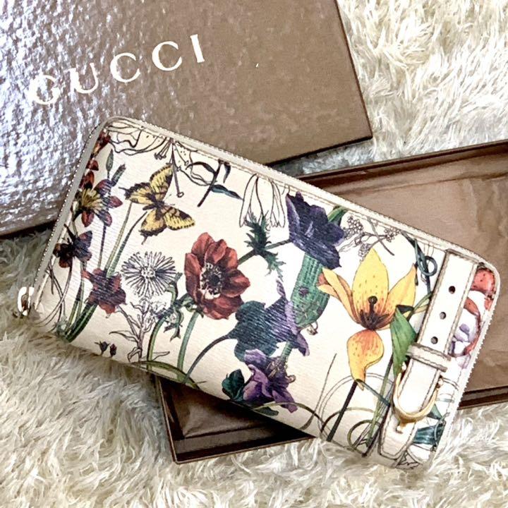 【希少】　グッチ　ラウンドファスナー　ラウンジップ　フローラ　箱付き　ベルト