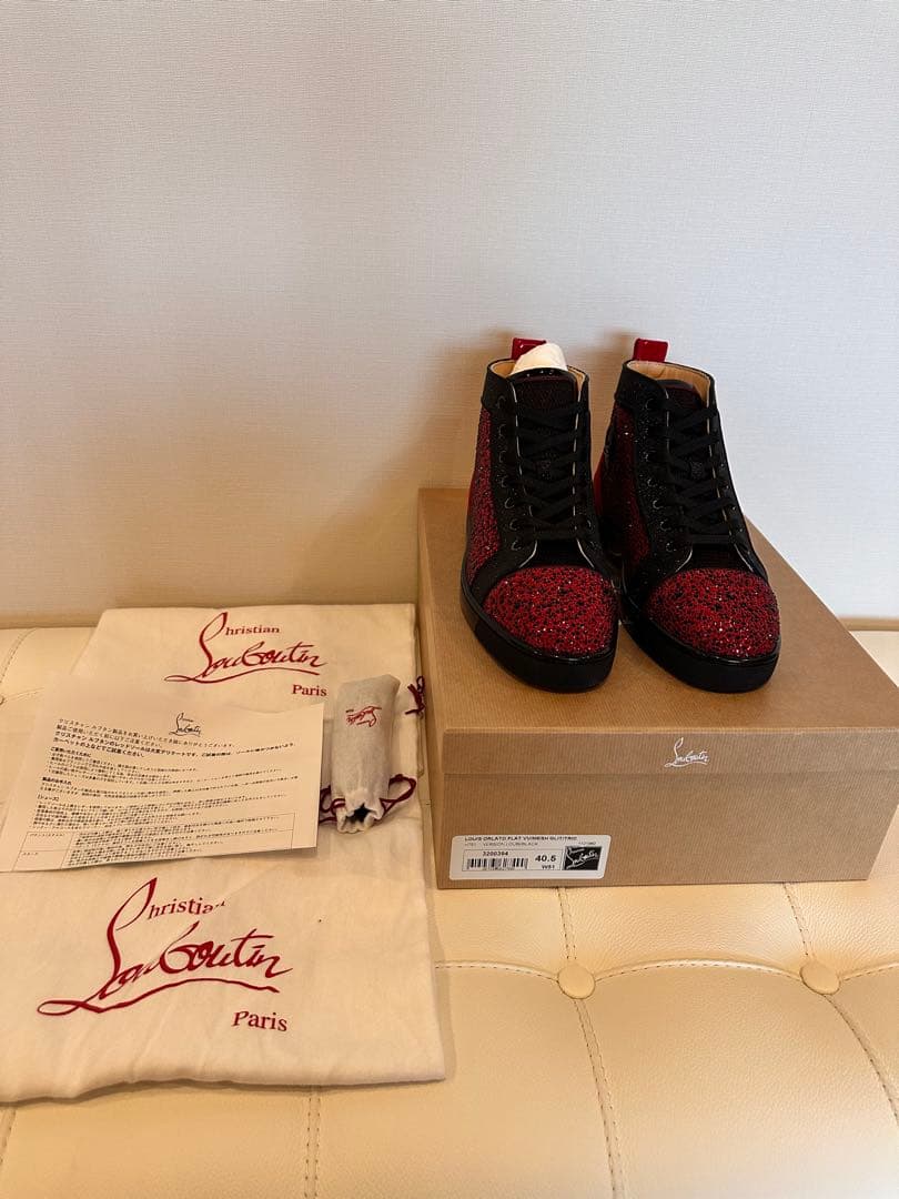 Christian Louboutin 赤×黒色 スワロフスキー26cm Christian Louboutin