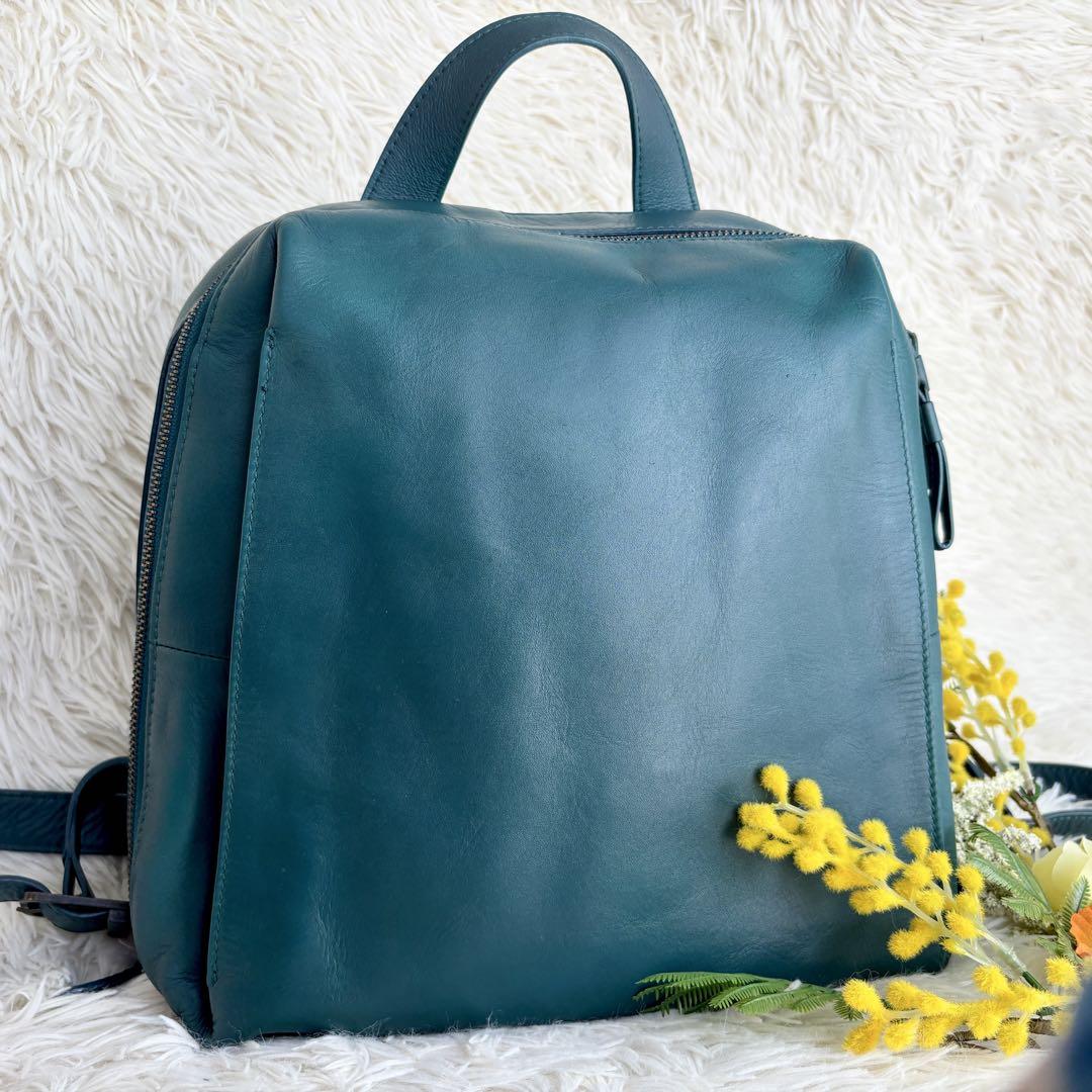 美品✨マザーハウス リュック バックパック カゼマトウ グリーン レザー 美品✨マザーハウス リュック バックパック カゼマトウ グリーン