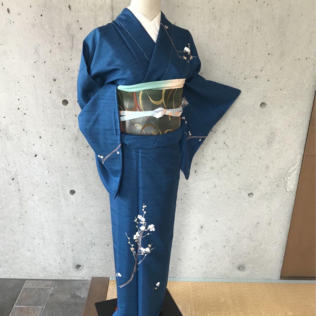 濃青系の紬訪問着