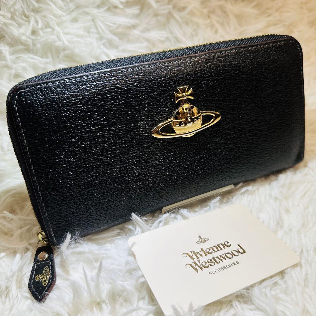 美品 ヴィヴィアンウエストウッド 長財布 ラウンドジップ オーブ レザー 黒
