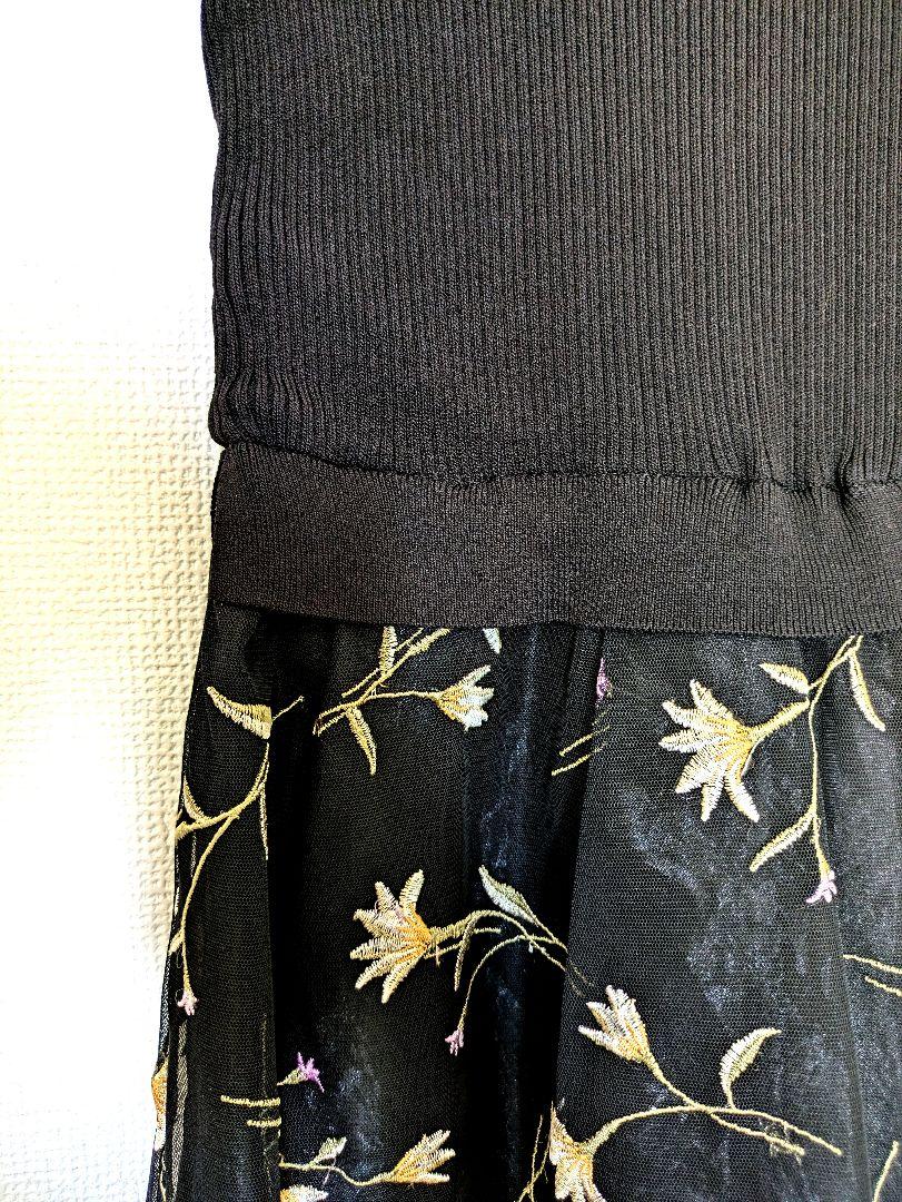 リランドチュール チュール刺繍 ドッキング ワンピース 花柄ワンピース 半袖 S