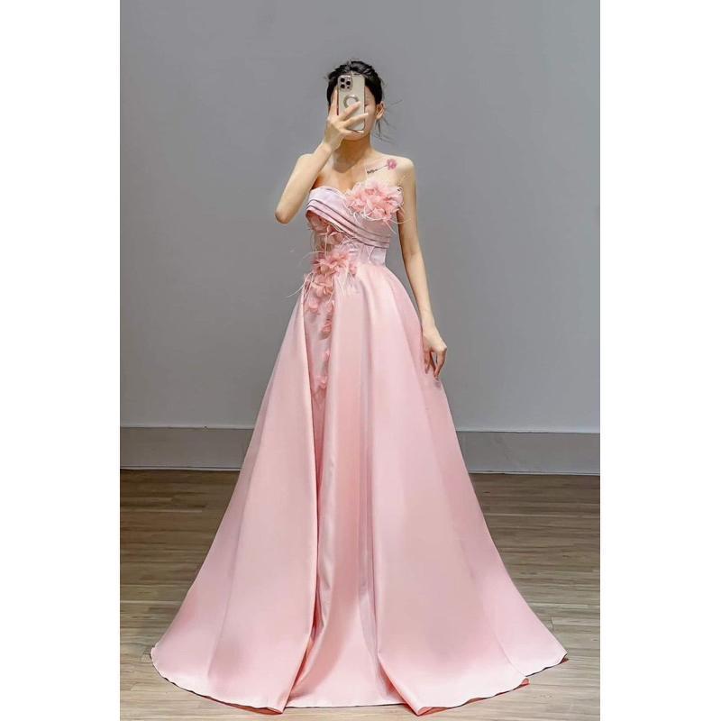 C110 高級 桜ピンクロングウェディングドレス二次会ドレス C110 高級 桜ピンクロングウェディングドレス二次会ドレス