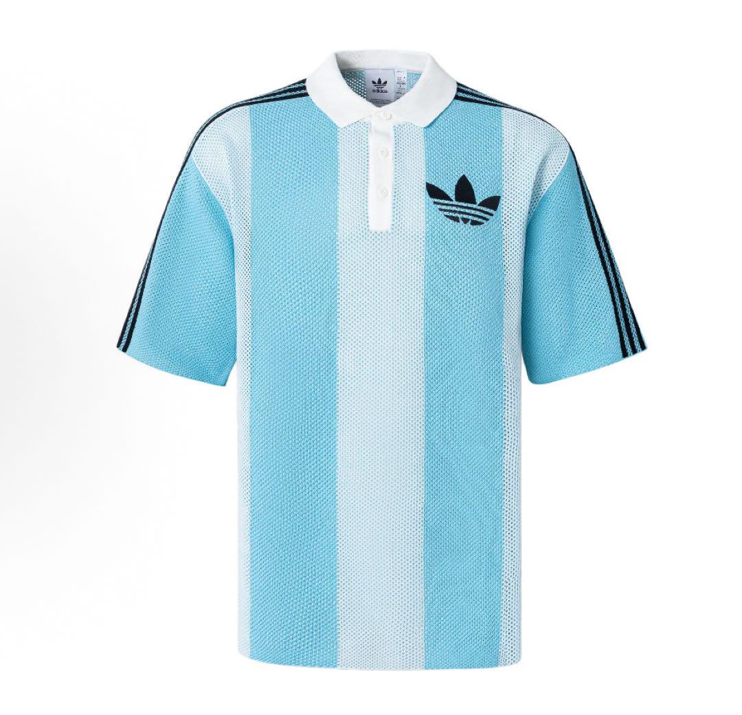 新品XL Adidas ショートスリーブ ポロシャツJL5976 スカイブルー