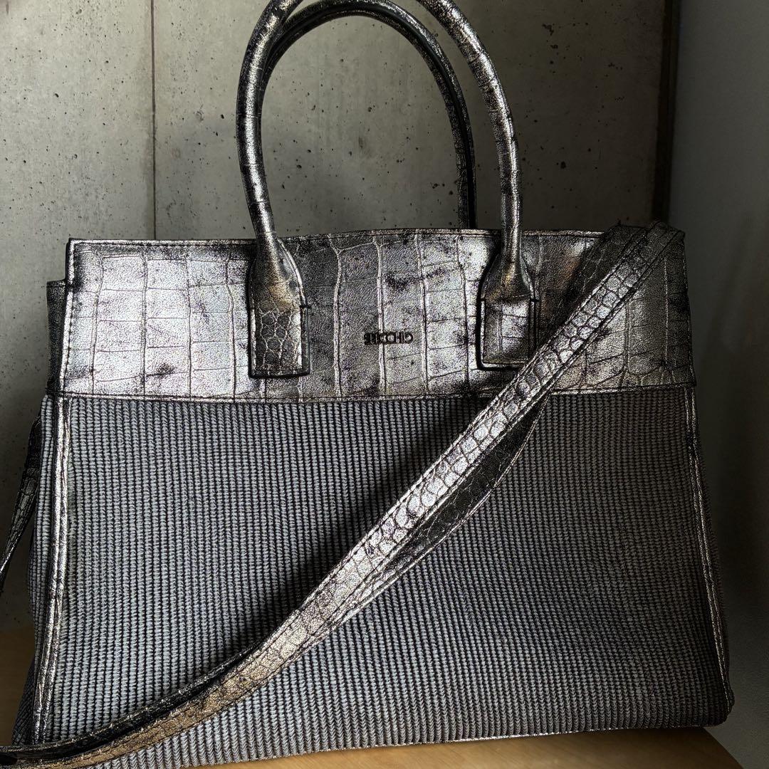 ⭐︎美品⭐︎スペッチオ トートバッグ デニム クロコ型押しシルバー