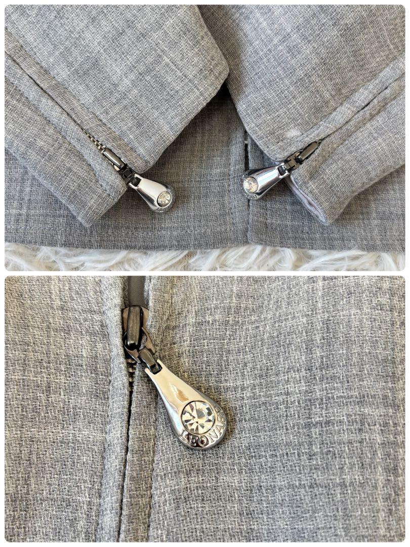 美品　LEONARD 襟付きジャケット　グレー　40 シルク混　ジッパー