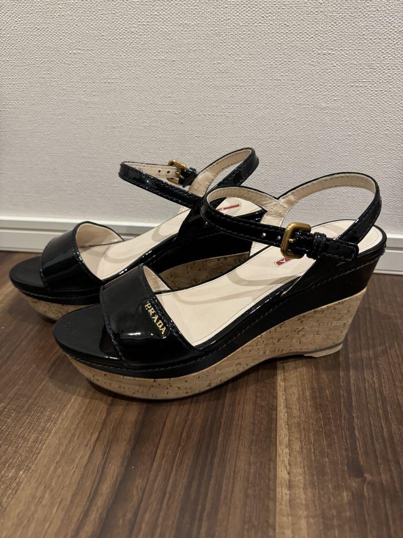 美品☆プラダPRADA ウェッジ サンダル38.5/24.0-24.5cm