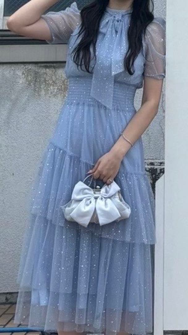 【美品】FURFUR ハーフスリーブ ラメチュールドレス