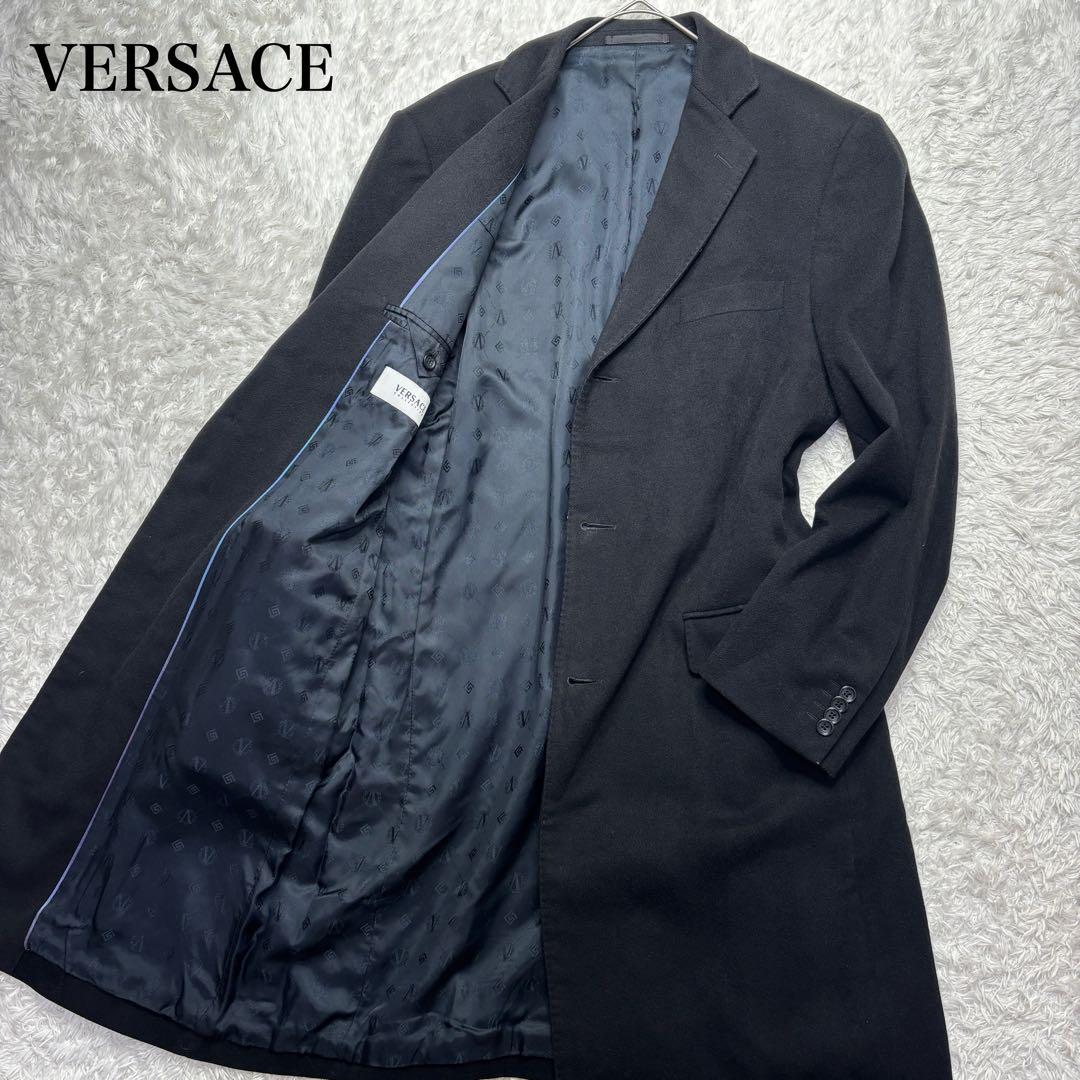 VERSACE ヴェルサーチ チェスターコート カシミヤ100 黒 L相当 VERSACE ヴェルサーチ チェスターコート カシミヤ100 黒 L相当