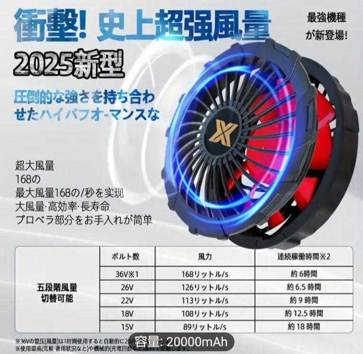 空調服用 ファンバッテリーセット 36V 20000mAh 168L/S - メルカリ