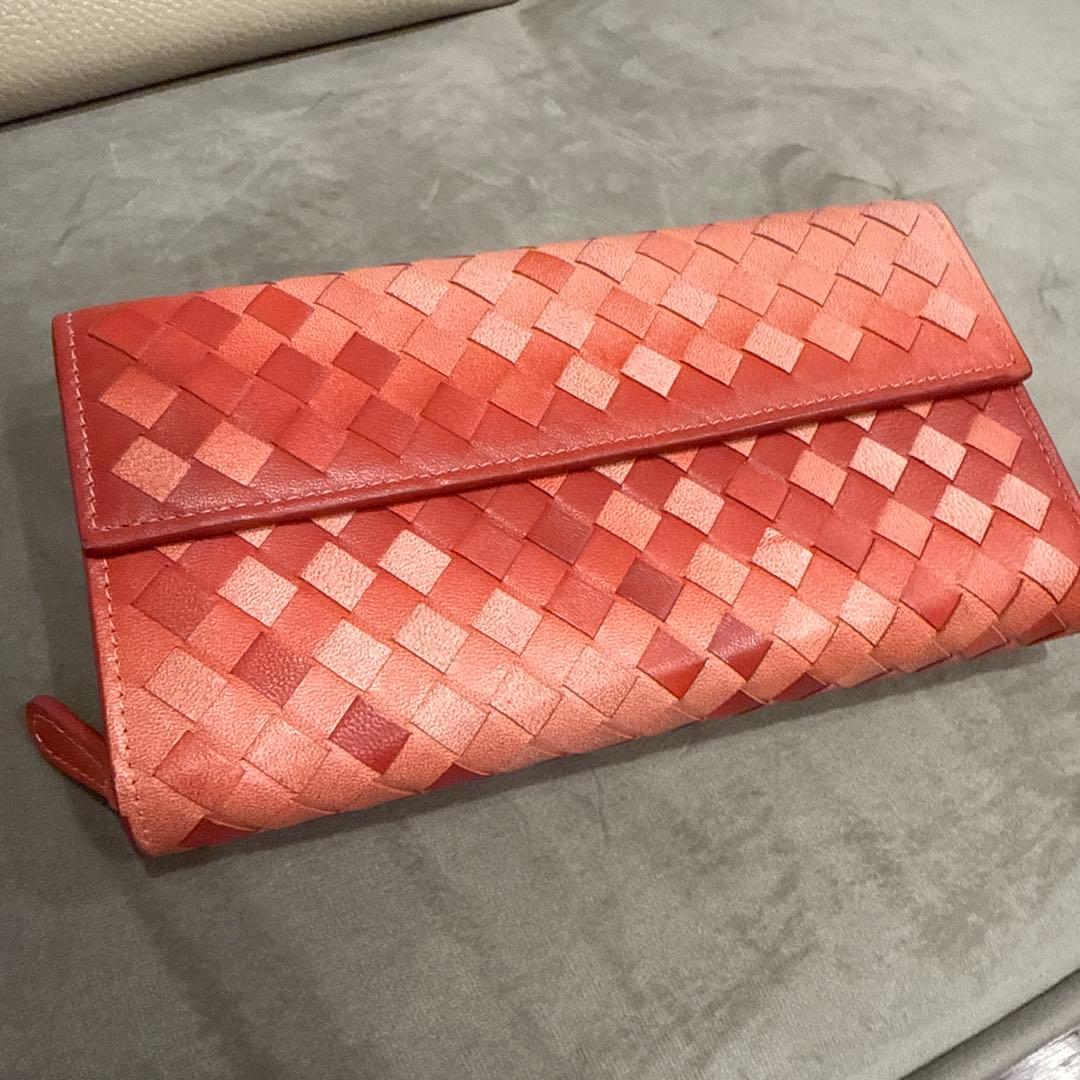 Bottega Veneta 編み込み長財布 オレンジ系