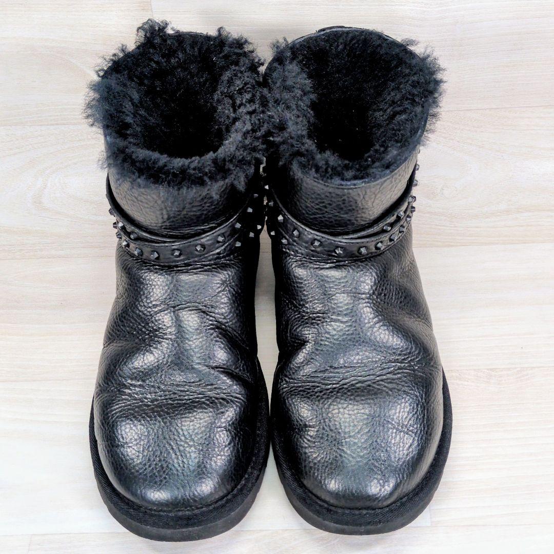 UGG アグ 25.0cm レザー ブーツ ブラック ボア