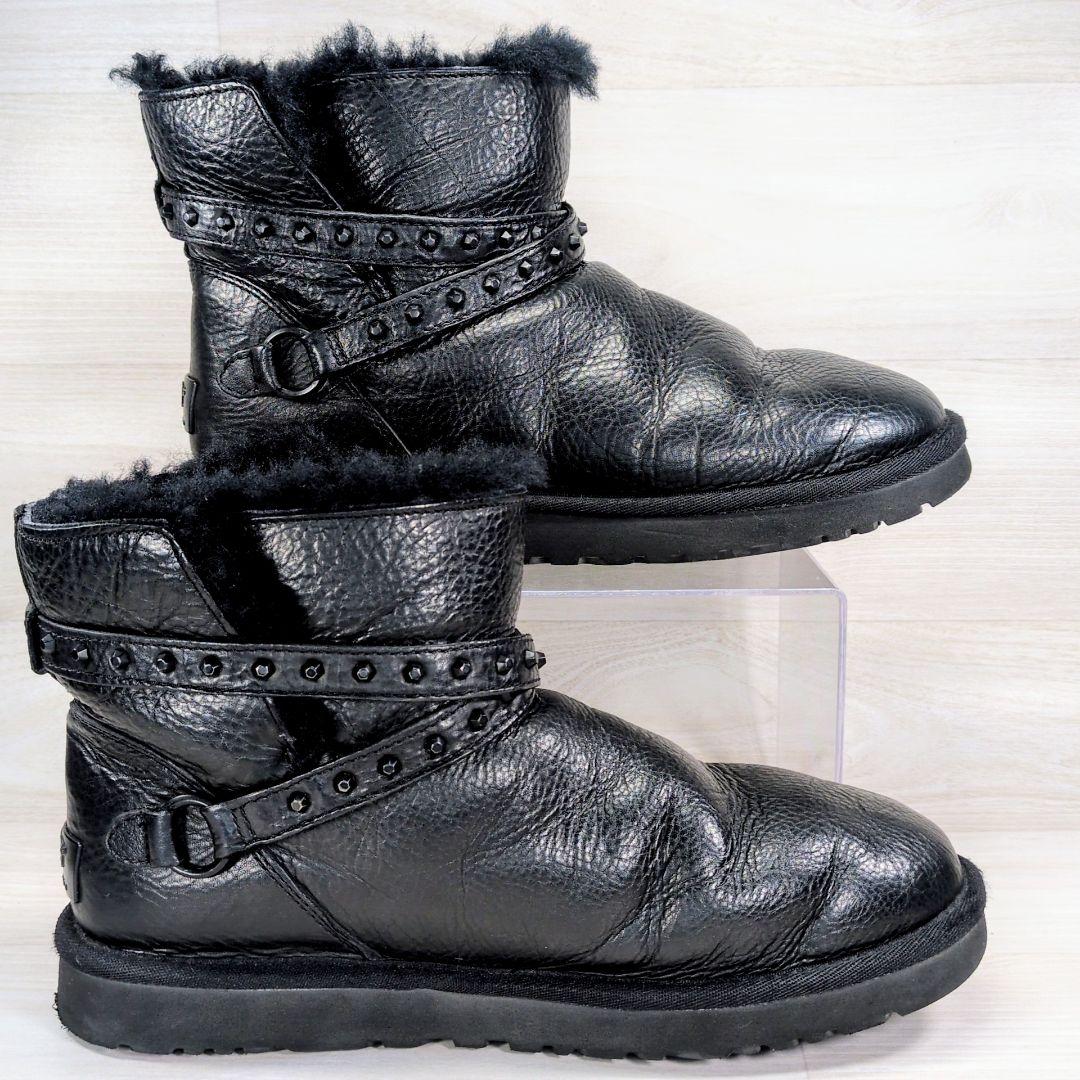 UGG アグ 25.0cm レザー ブーツ ブラック ボア