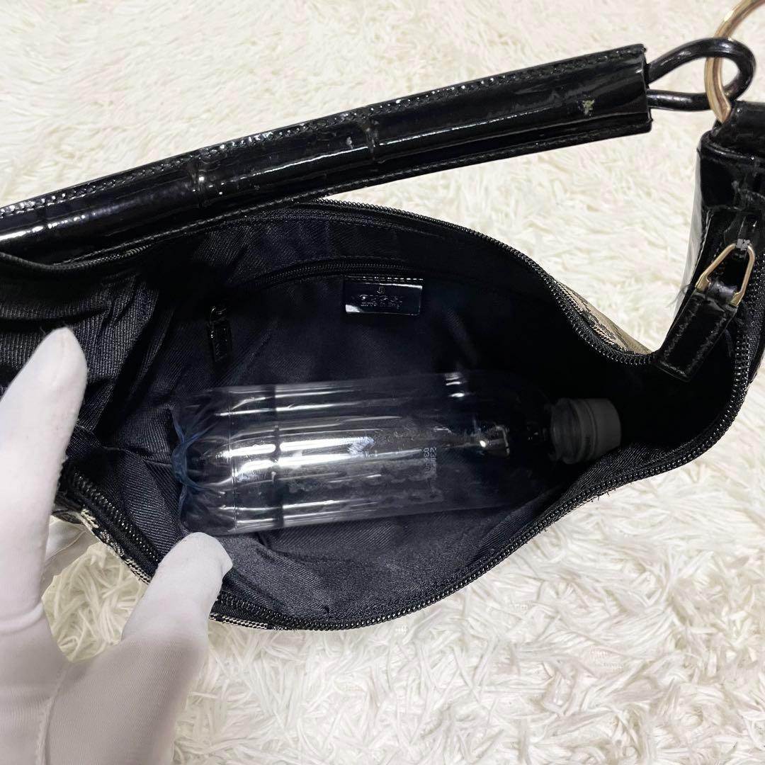 【美品】グッチ GG キャンバス レザー ハーフムーン ワンショルダーバッグ 黒 GUCCI グッチ ホースビット レザー ハーフムーン ショルダー