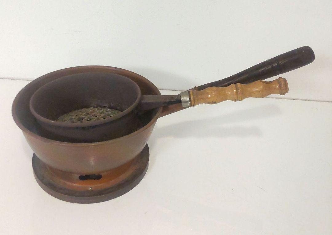 台付十能　炭道具　茶室　茶道具　炭起こし　水屋道具 茶器/茶道具 水屋道具】 台十能 アルミ製＆火起こしセット （台