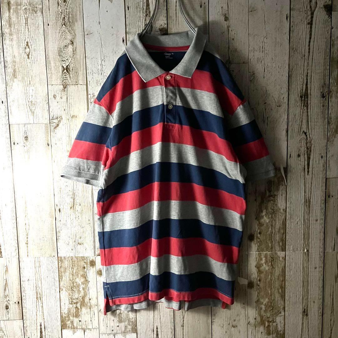 【良配色ボーダー】OLD GAP ギャップ 半袖ポロシャツ ゆるダボ XL