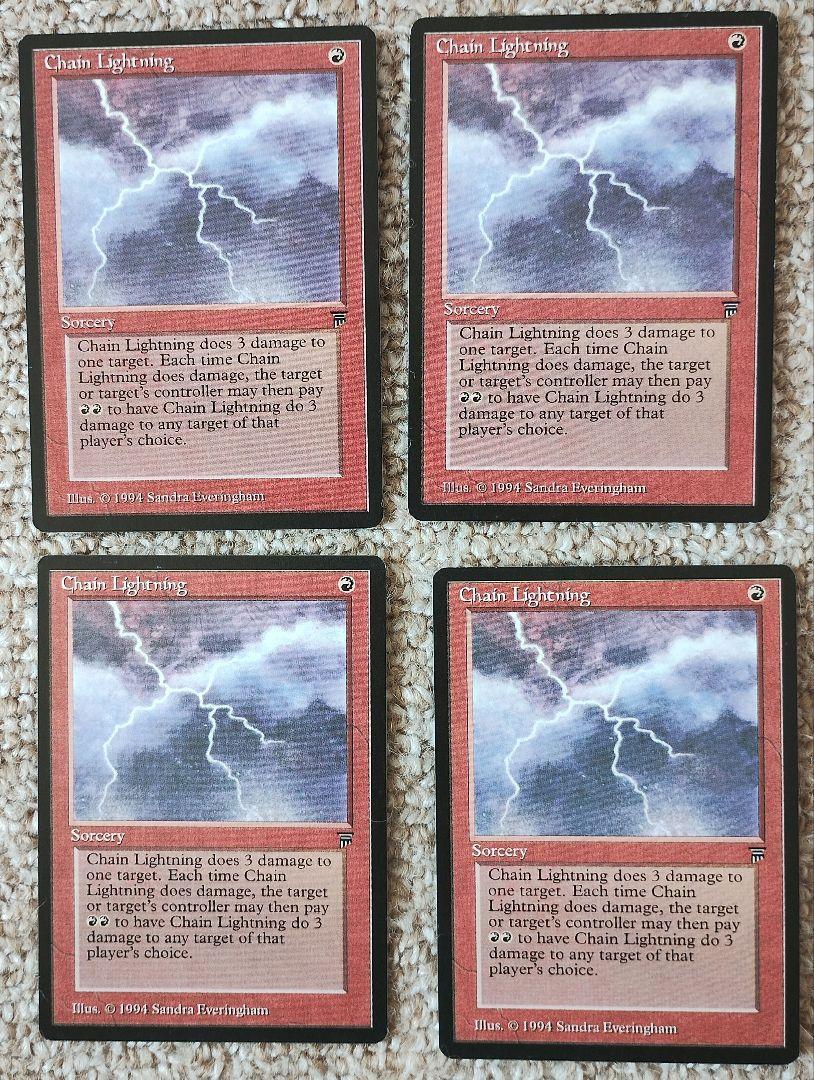 稲妻の連鎖　レジェンド　LEG　英語　4枚セット　NM~SP MTG 稲妻の連鎖 Chain Lightning LEG レジェンド 英語4枚 - メルカリ