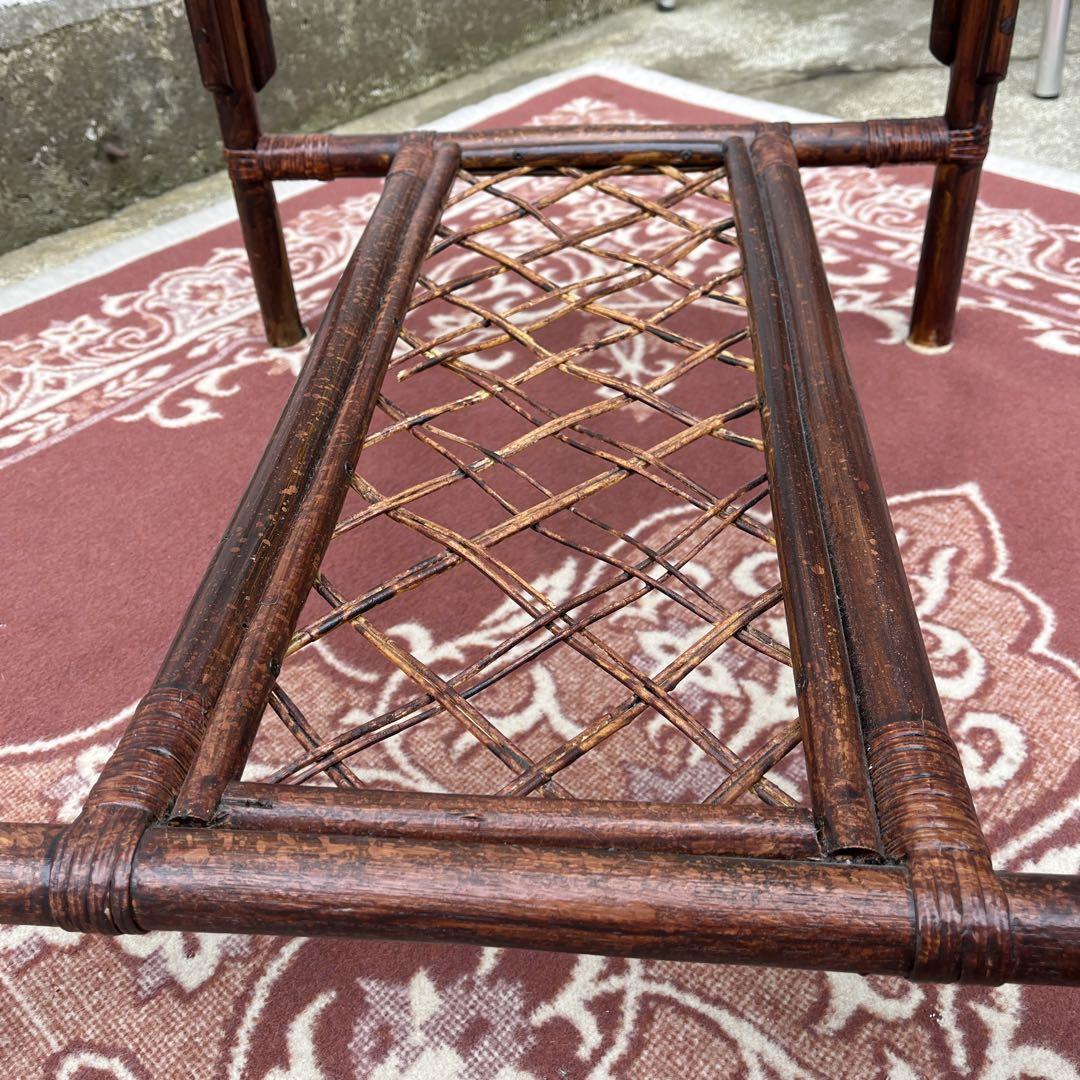 古家具ナチュラル天然素材◾️籐ラタンフレーム×ガラス天板 テーブル 籐家具