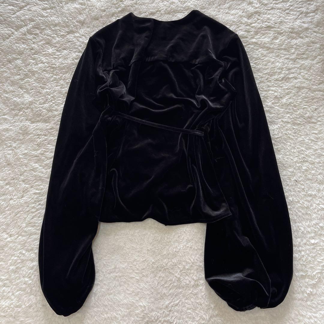 ROTATE ラップ風カシュクールトップス　ベルベット　ブラック ROTATE ラップ風カシュクールトップスベルベットブラック
