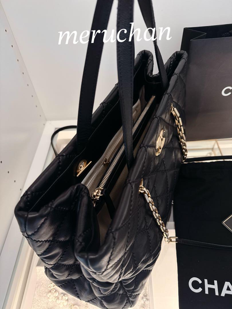 CHANEL マトラッセ チェーンショルダー トートバッグ ラムスキン 黒 金