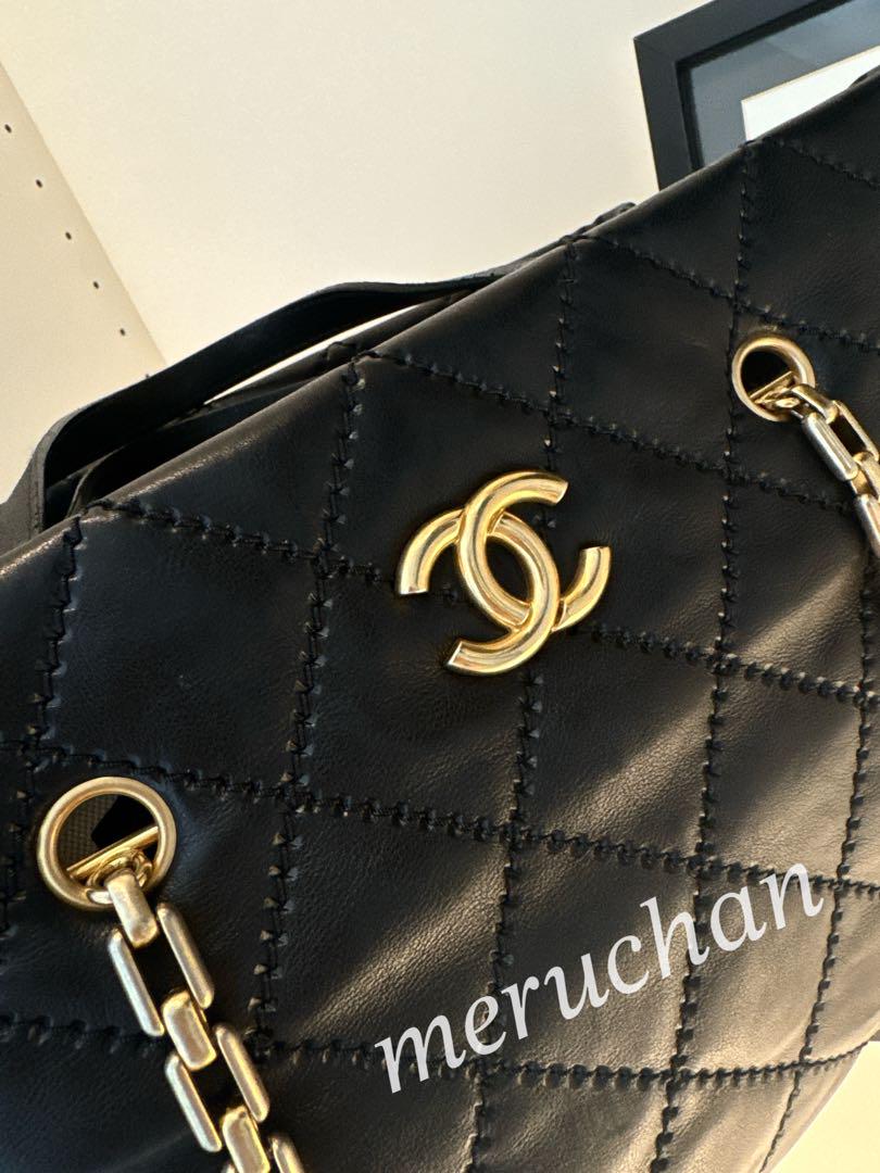CHANEL マトラッセ チェーンショルダー トートバッグ ラムスキン 黒 金