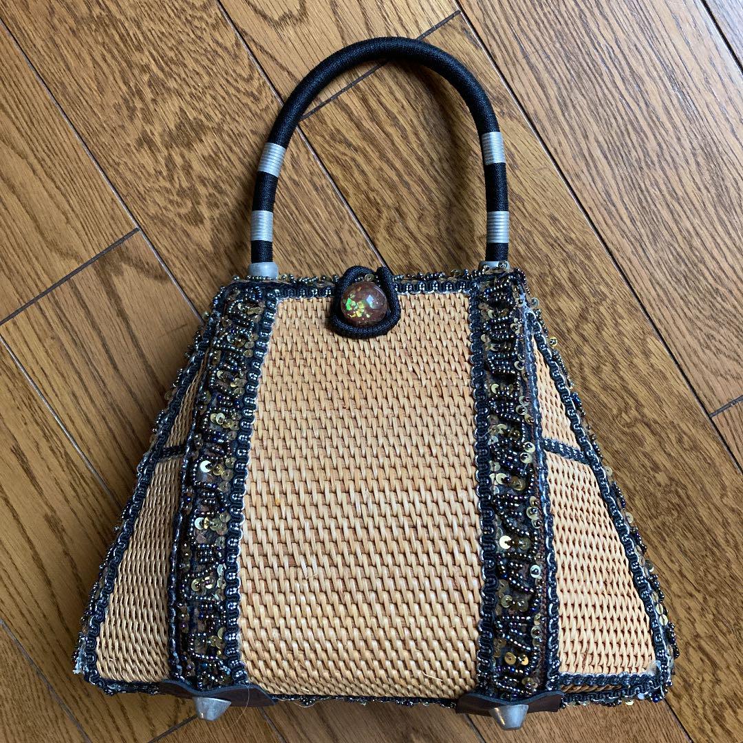 ★お値下❗️未使用 カゴ バッグ ビーズ スパンコール★