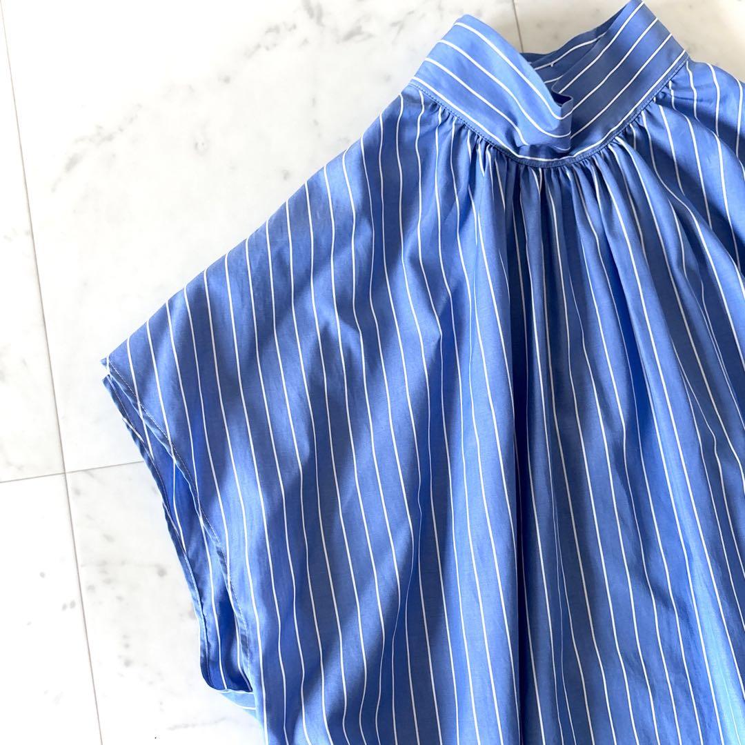 美品 マカフィー コットンブロード ハイネックシャツ 洗える ストライプ 36 美品 マカフィー コットンブロード ハイネックシャツ 洗える