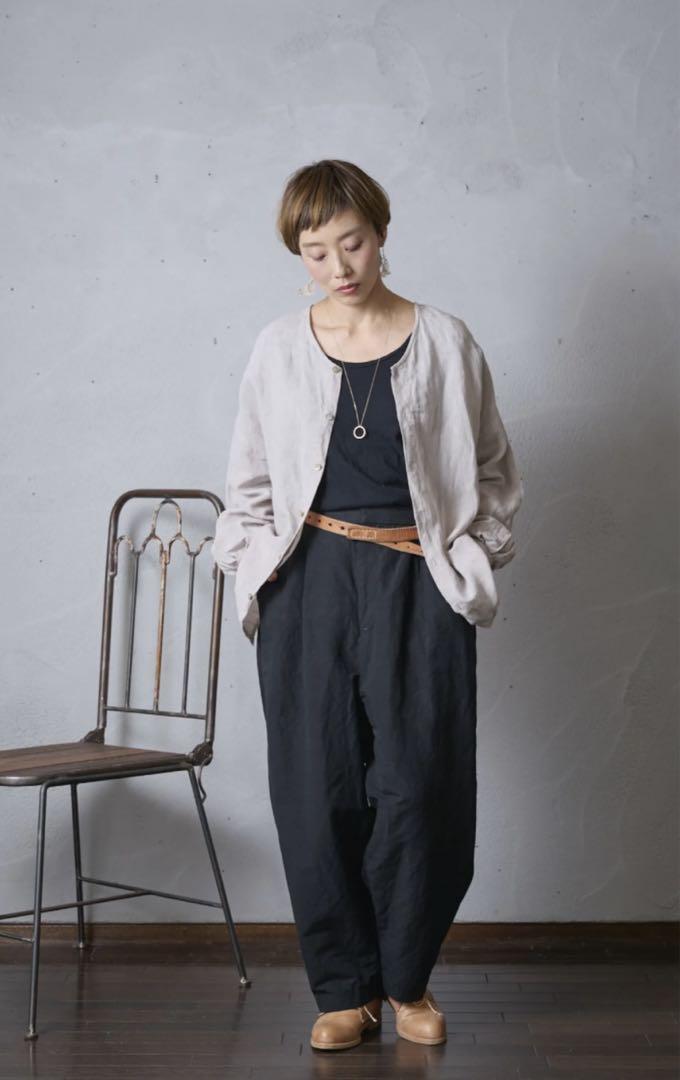 【未使用美品】ヤンマ産業　YAMMA リネン　ノーカラービッグシャツ　ベージュ系