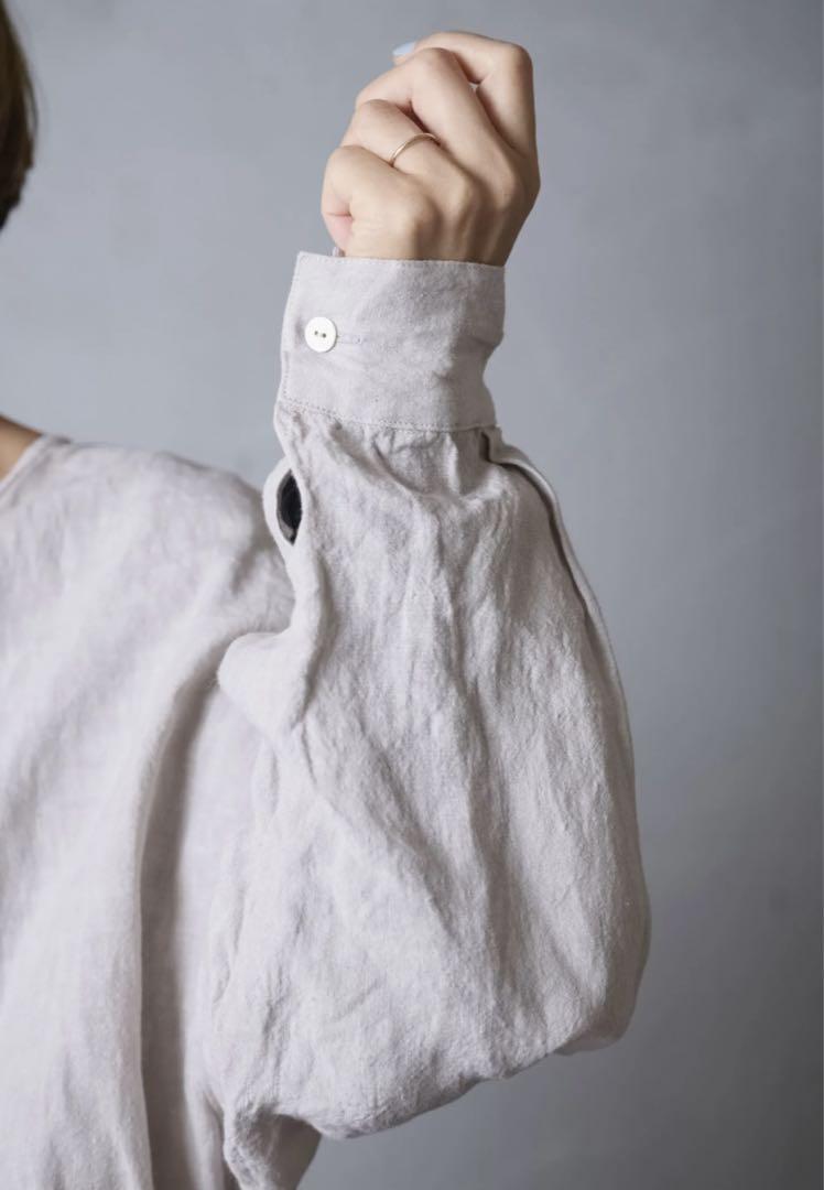 【未使用美品】ヤンマ産業　YAMMA リネン　ノーカラービッグシャツ　ベージュ系