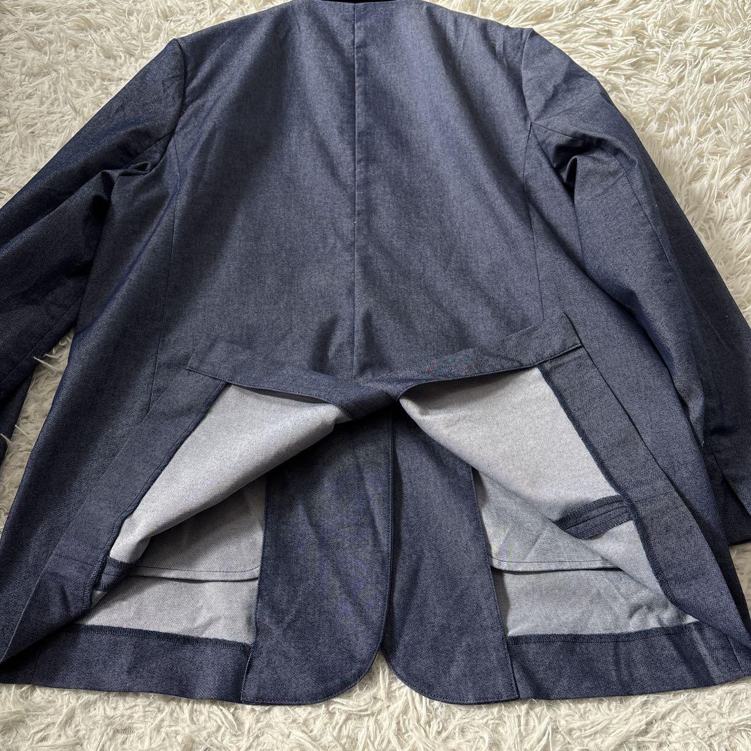 極美品【グローバルワーク】インディゴ　ノーカラー　パンツスーツ　ウエストゴム　L
