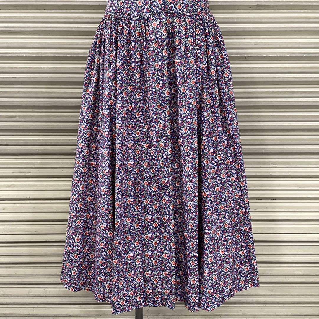 90s リバティ ノースリーブワンピ タックフレア 小花柄 レトロ used
