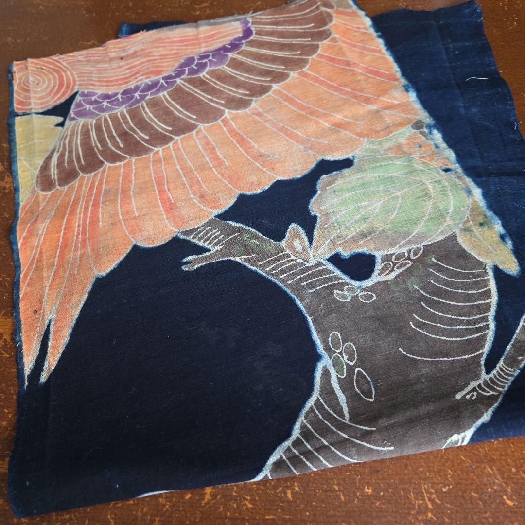 古布 木綿 筒描き 藍染 はぎれ X21 型染 布団 旗 パッチワーク リメイク目立った傷や汚れなし