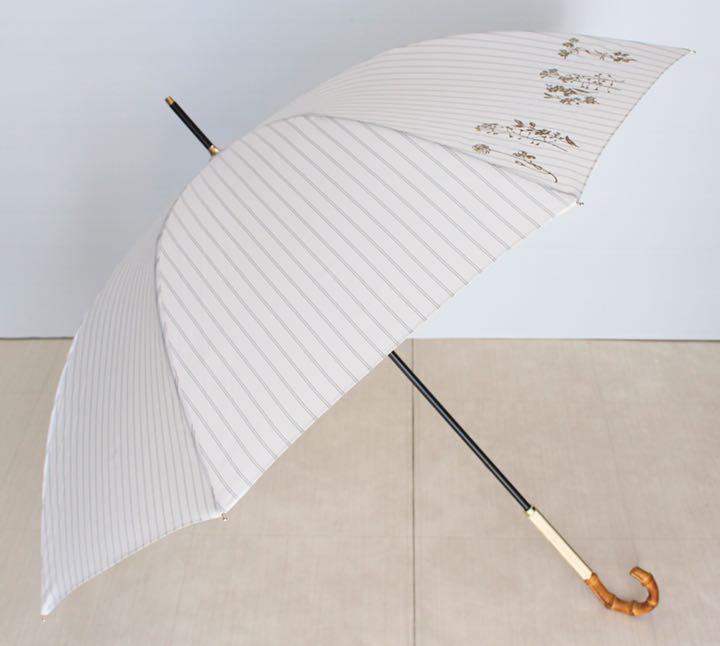 《ジル スチュアート》新品 ストライプ 花柄箔押し 長傘 雨傘 8本骨 バンブー