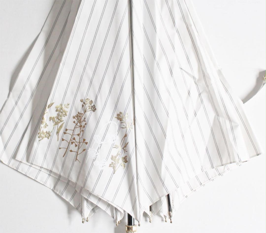 《ジル スチュアート》新品 ストライプ 花柄箔押し 長傘 雨傘 8本骨 バンブー