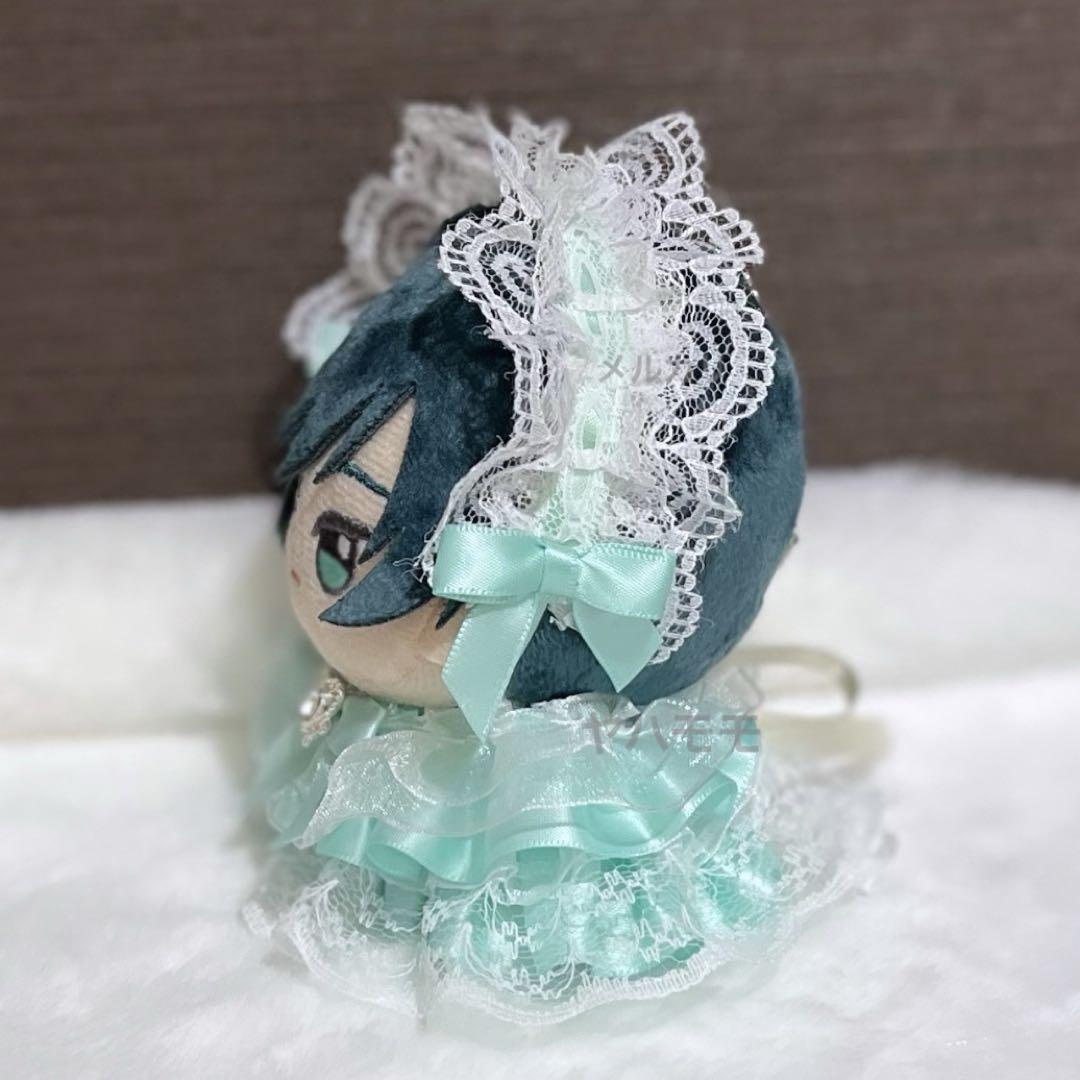 ぬい服 レースフリルドレス ミント ヘッドドレス セット ちび